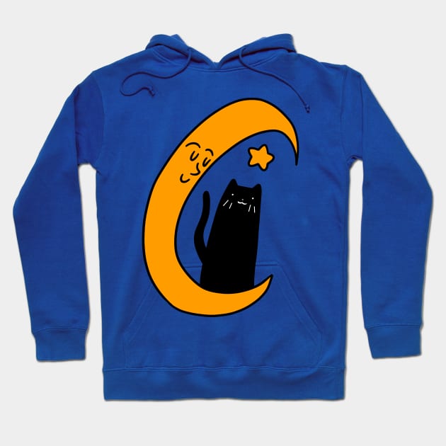 Crescent Moon Star and Black Cat Hoodie by saradaboru